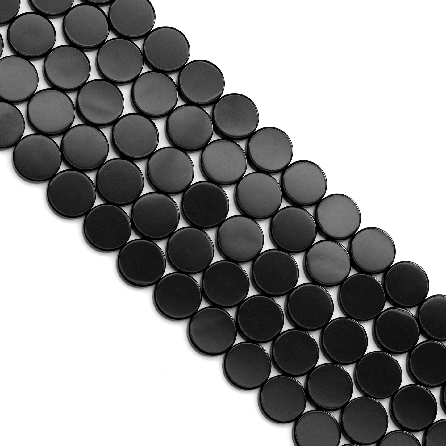 Black Onyx Smooth Flat Coin Beads, Sku#Q45