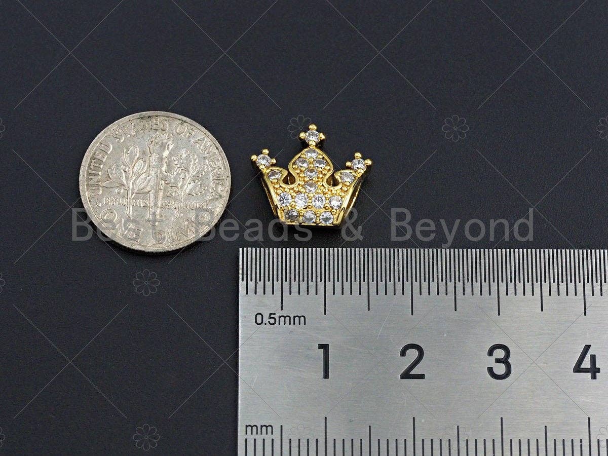 CZ Micro Pave Gold Spacer Crown Beads, Gold Crown Charm, Crown Beads, Jewelry Findings, 15mm, sku#LK45