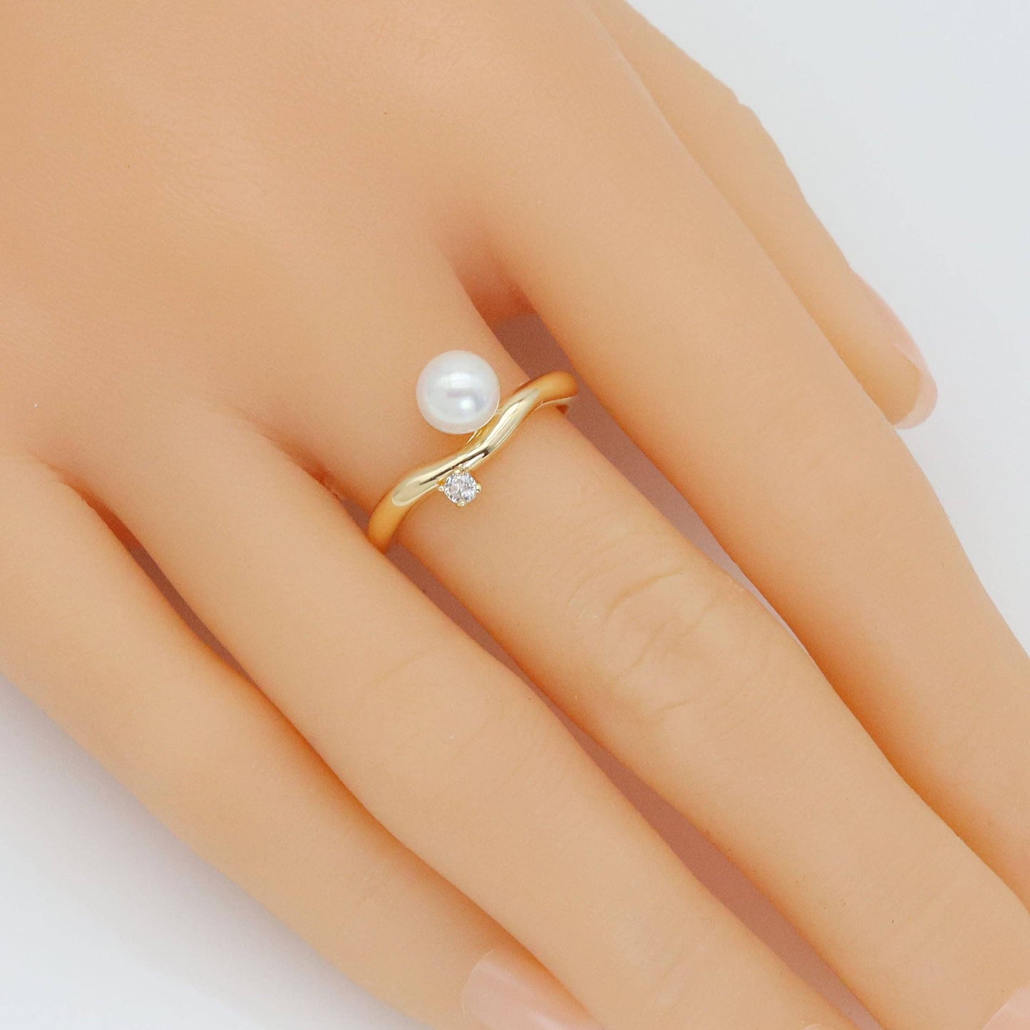 Gold Pearl Dot CZ Adjustable Ring, Sku#ZX212