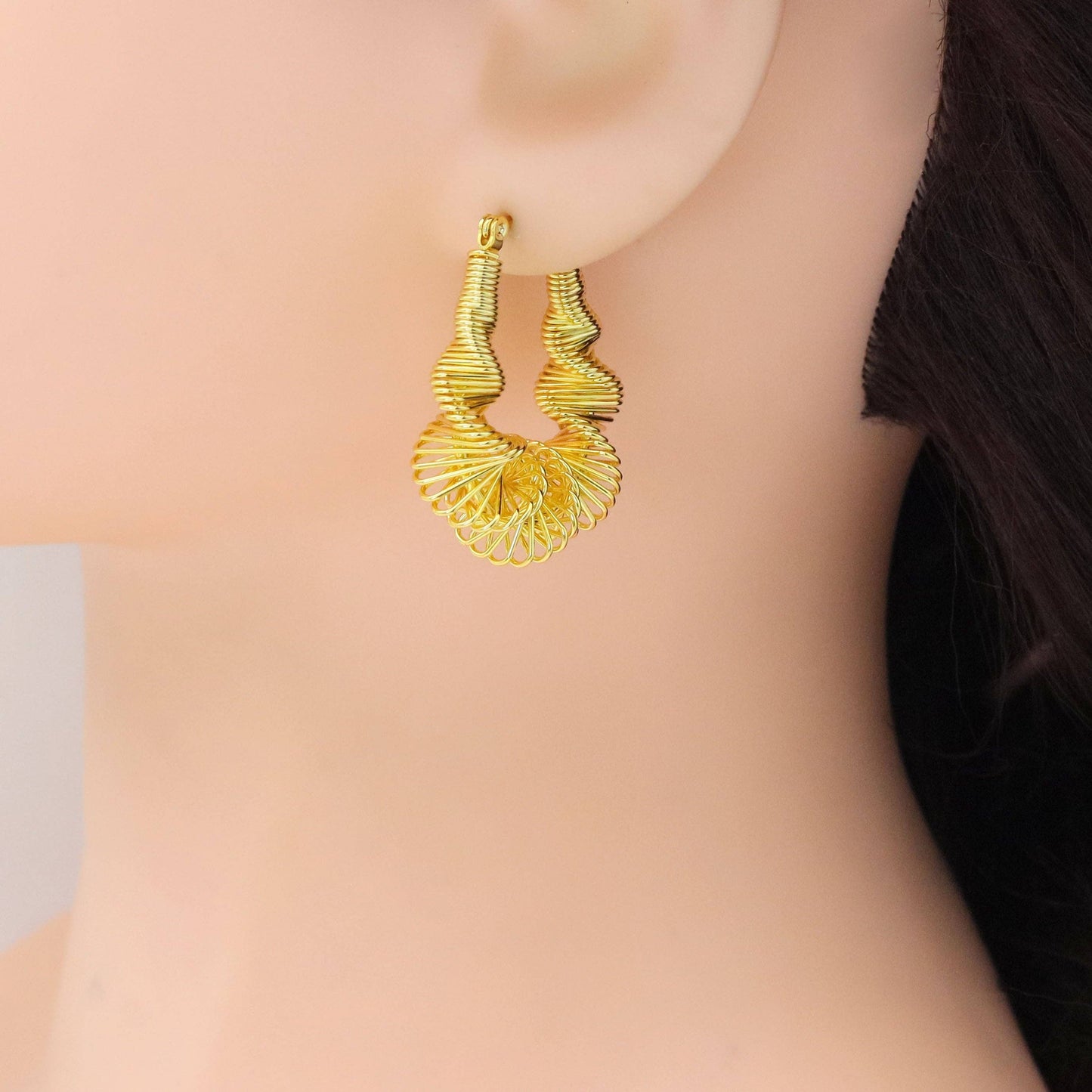 Gold Silver DNA Swirled Oval Earrings, Sku#A238