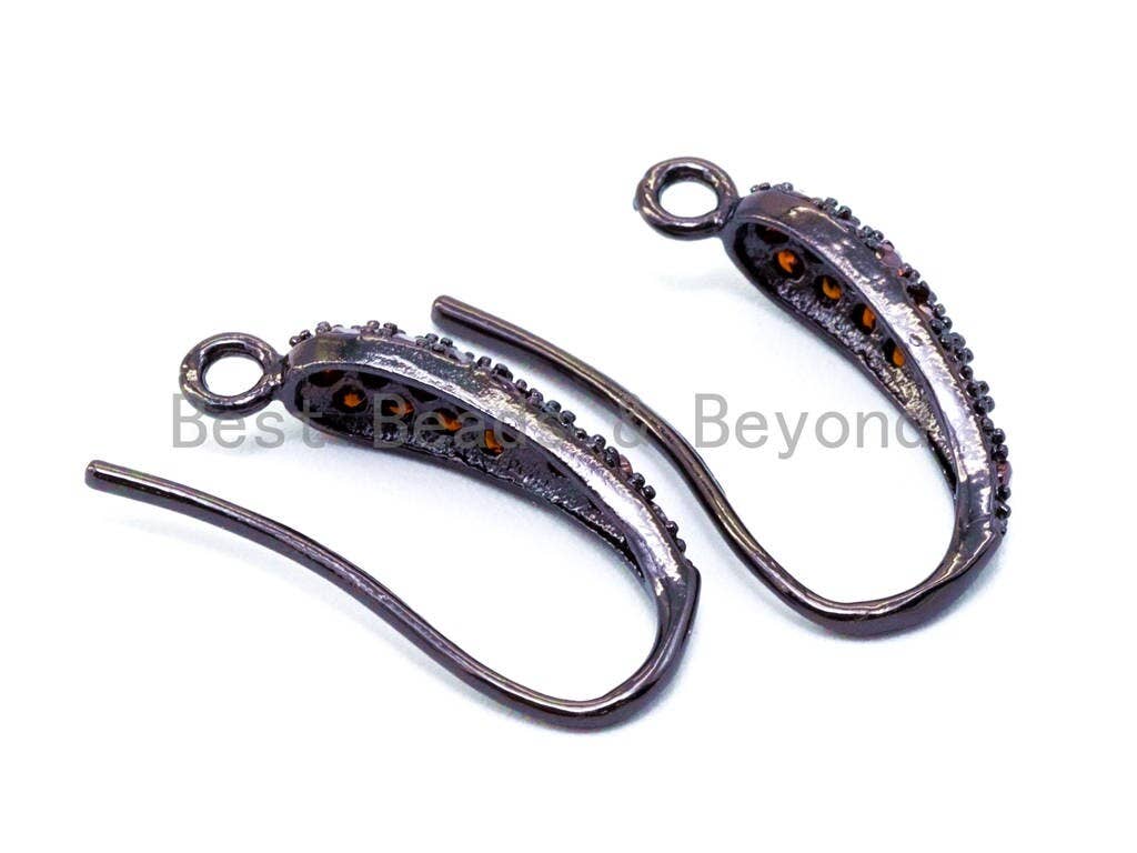 CZ Micro Pave Leaf Earring wire hooks, Green Cobalt Fuchsia Finish on Black Rhodium plated, Earring Findings, 1pair, sku#J17
