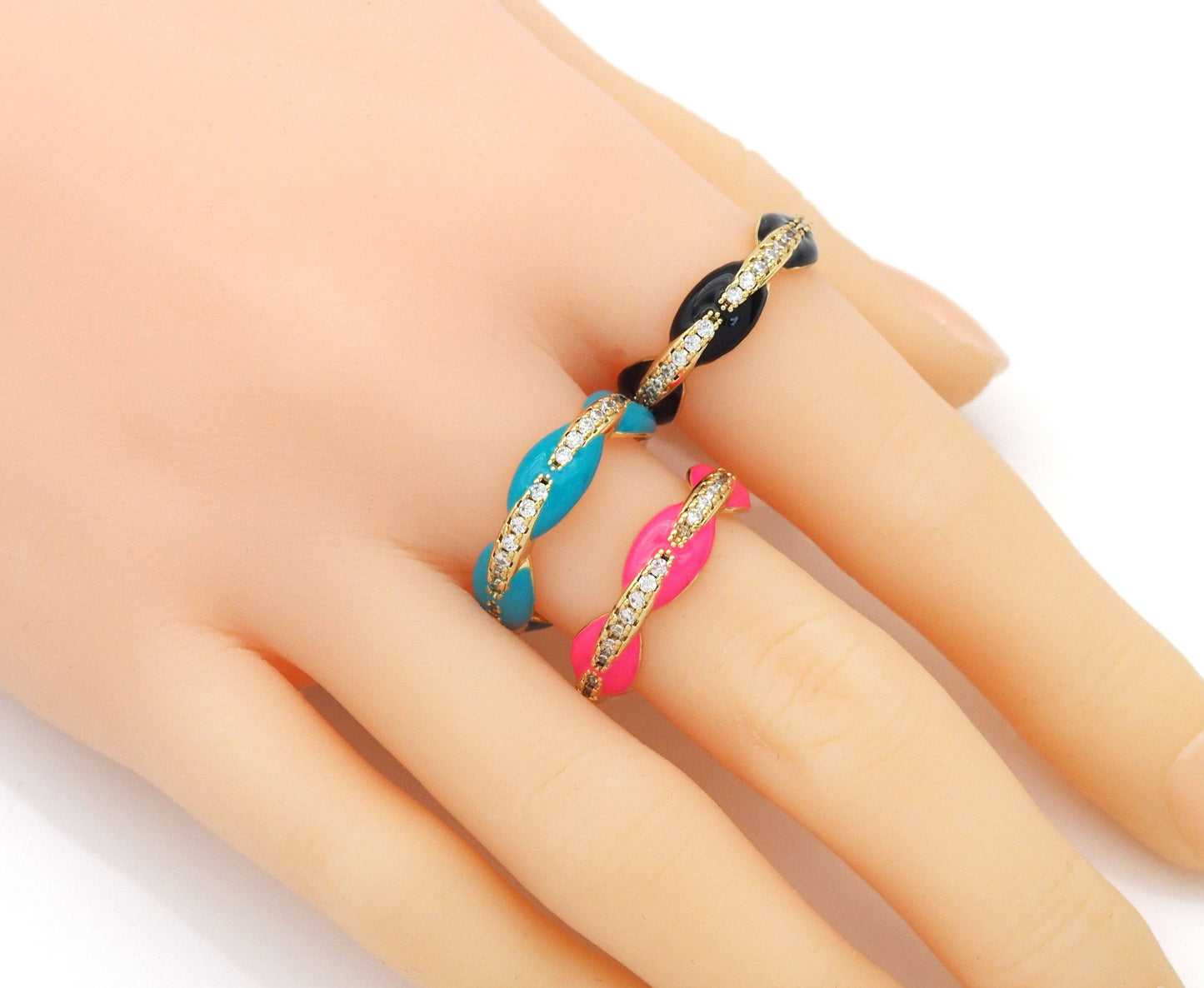 Enamel Gold G Link Adjustable Ring, Sku#JL157