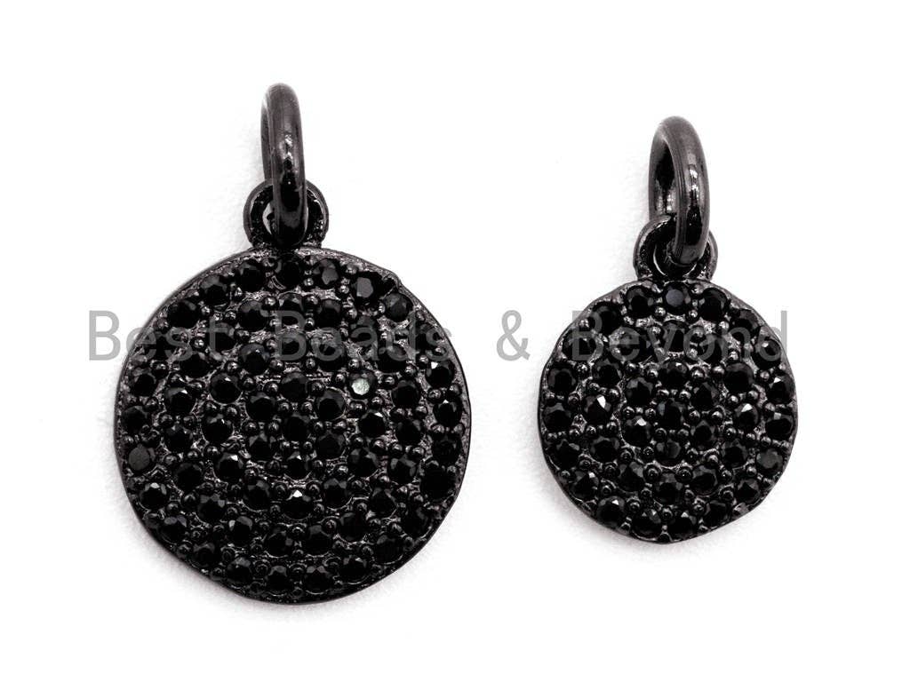 Black CZ Pave On Black Micro Pave Coin Charm, Round Disc Pave Charm, Pave Dangle Charms,11x13/8x10mm, Sku#F365