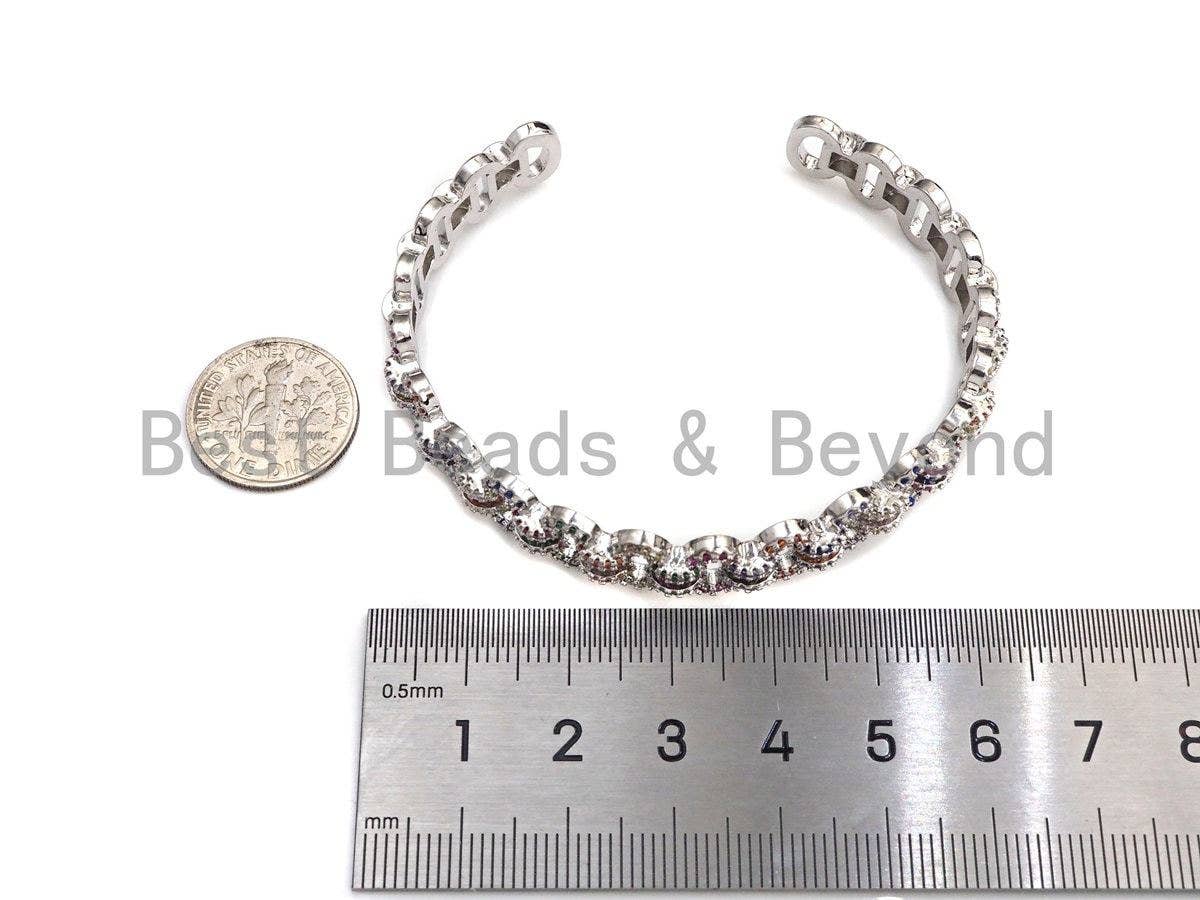 CZ Linked Chain Open Cuff Bracelet, Sku#X160