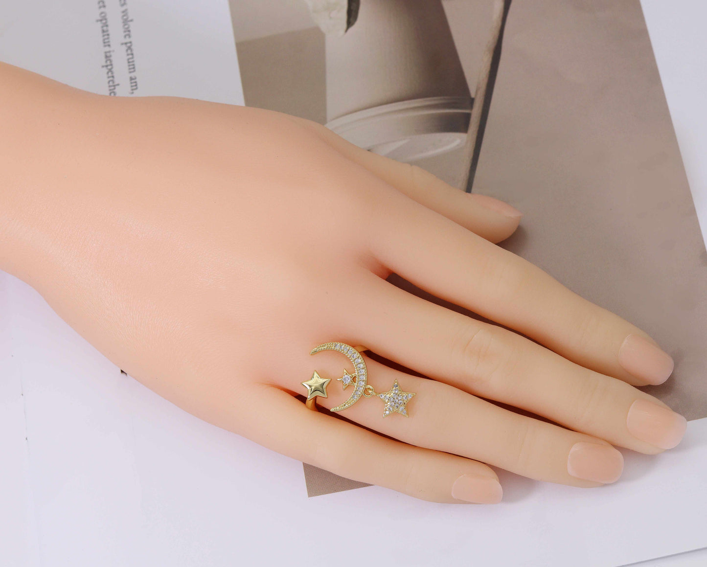 Dangle Star Cresent Moon Ring, Sku#LK745