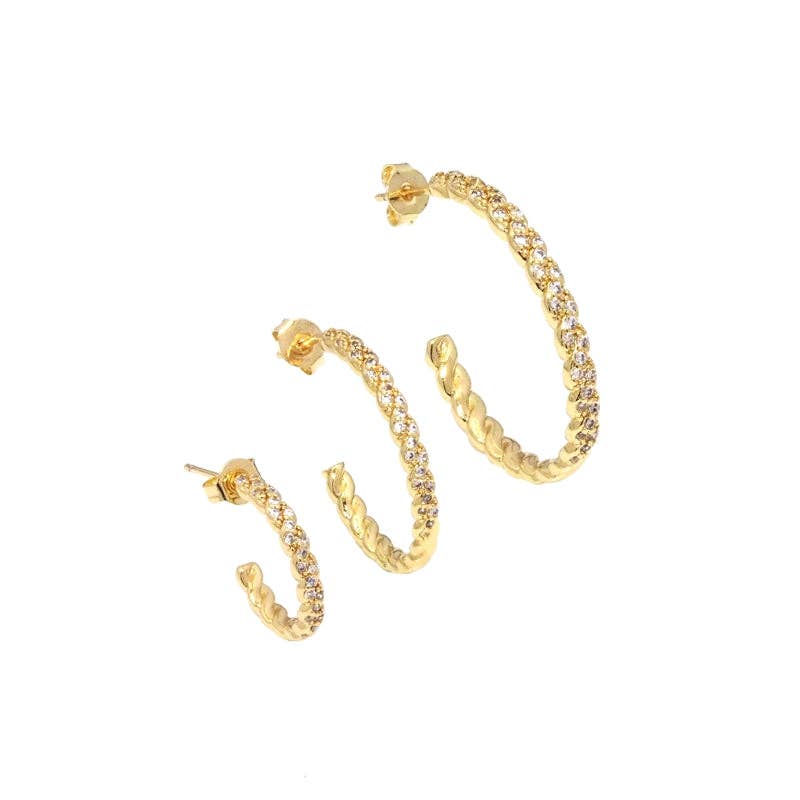Gold Clear CZ Thin Hoop Everyday Earrings, Sku#LK776