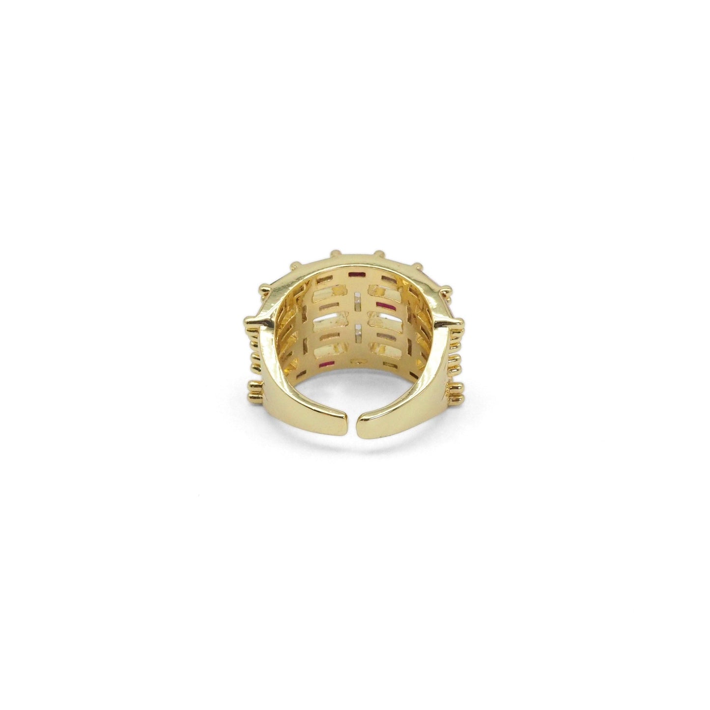 Gold Colorful Baguette CZ Statement Ring, Sku#LX288
