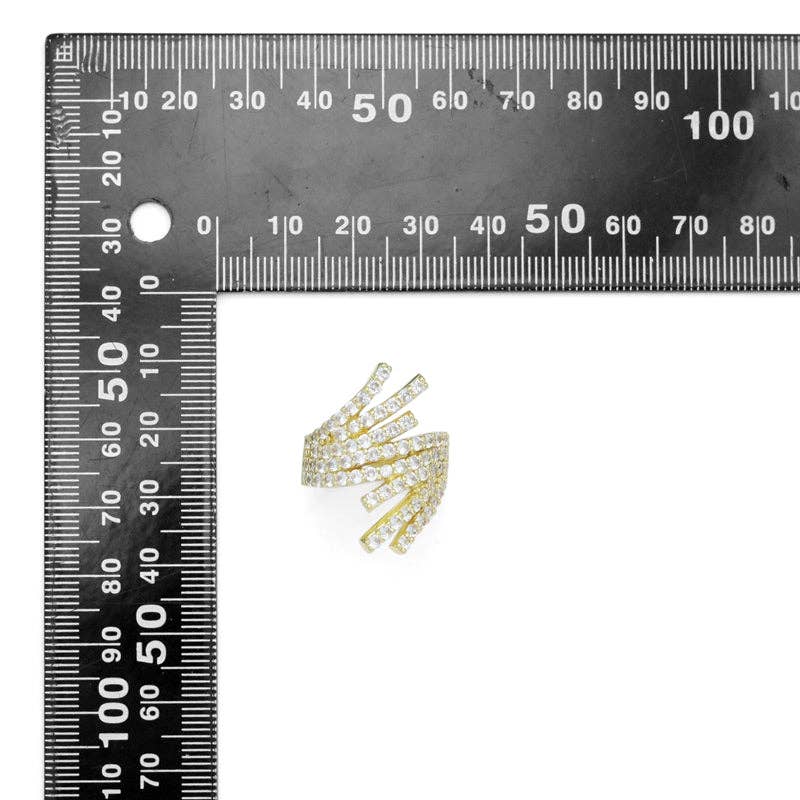 Gold Silver Clear CZ Radical Lines Adjustable Ring, Sku#A391