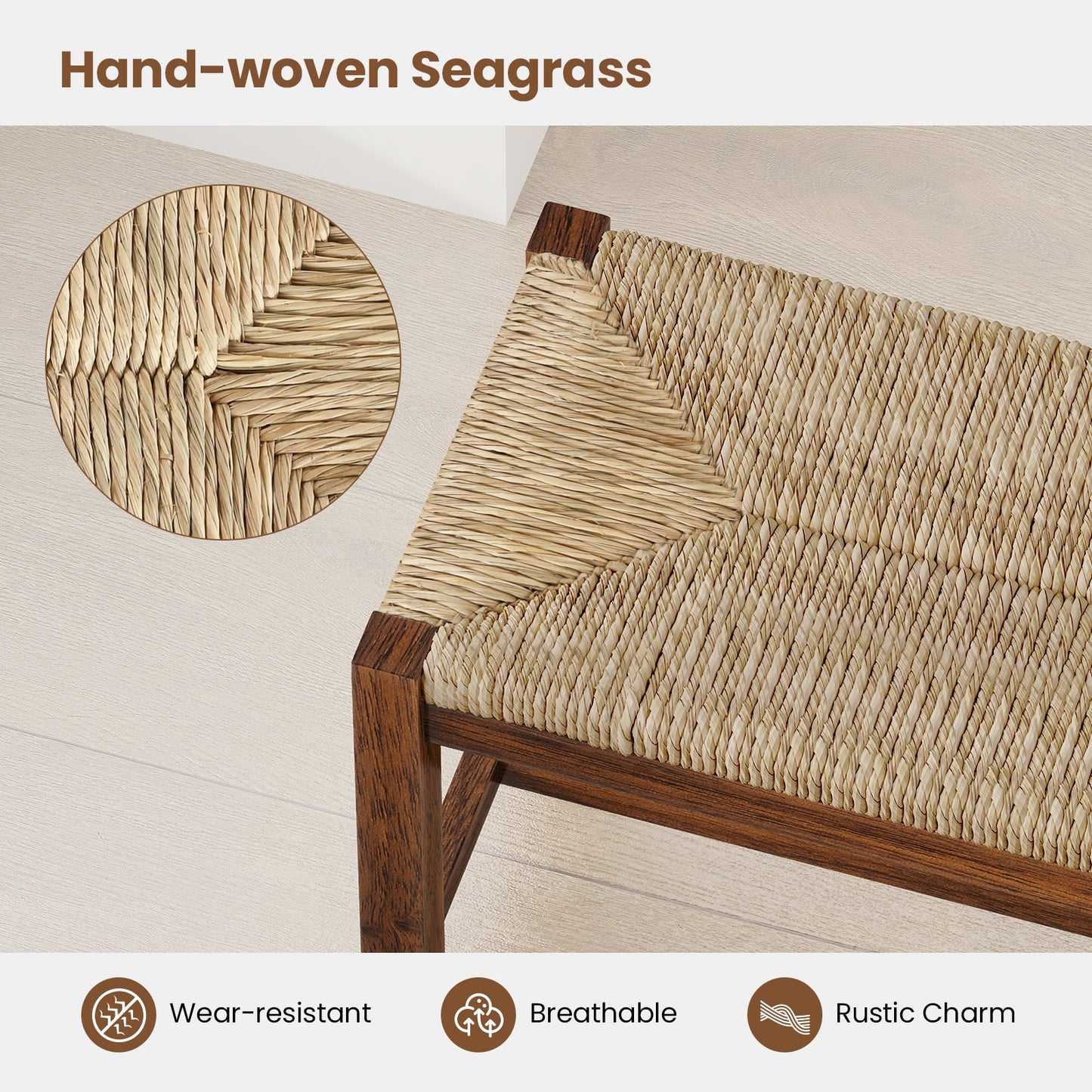 40 Inch Long Wood Bench with Solid Rubber Wood Frame-Walnut