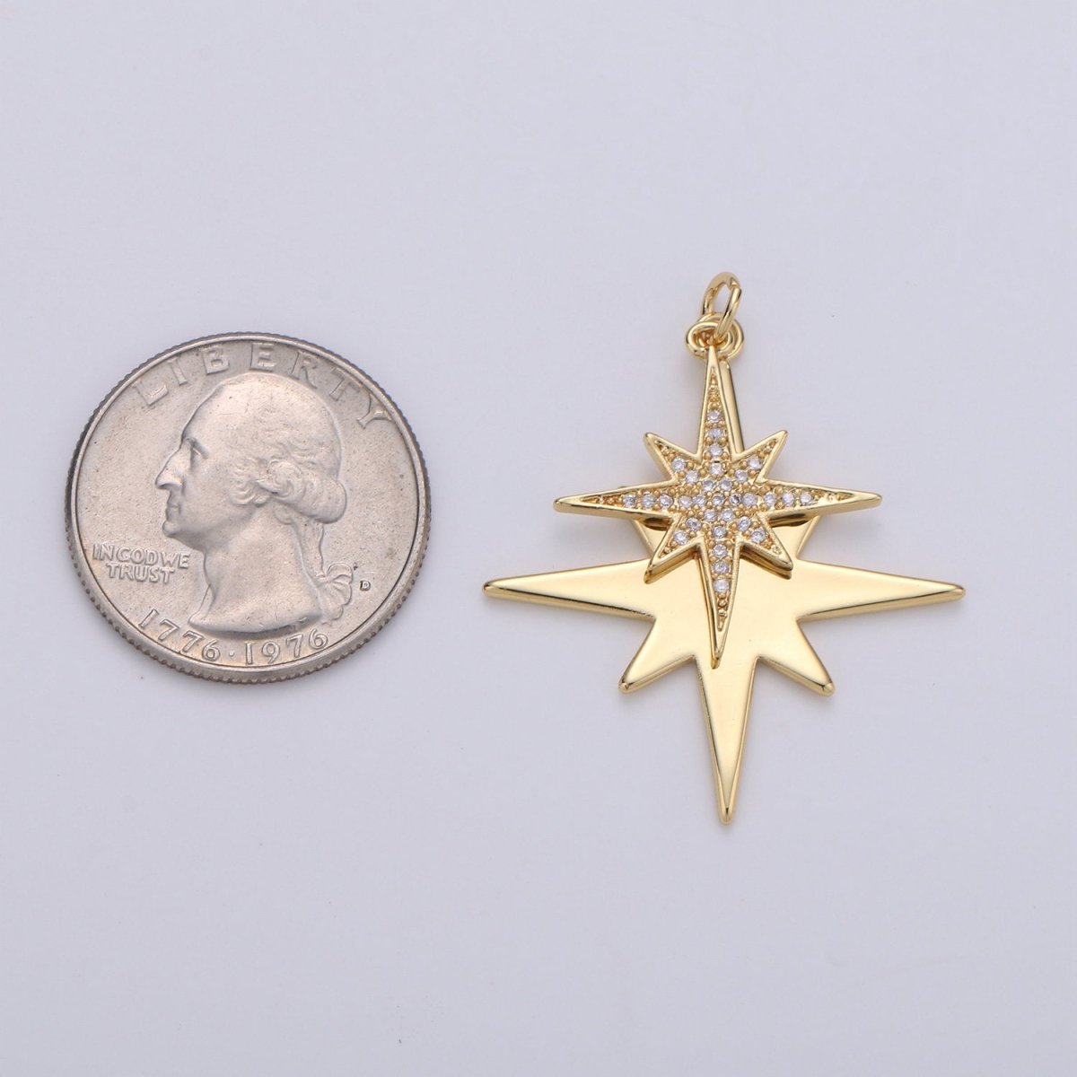 40x35m 24k Gold Filled North Star Charms, Gold Star Pendant, Celestial Jewelry Minimalist Jewelry Making supply Micro Pave Dual Star Charm D-495