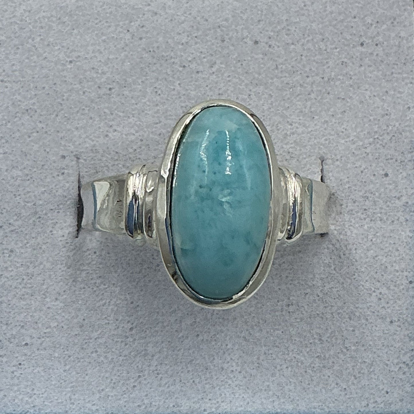 Sterling Silver Larimar Oval Ring - Size 8 - Caribbean Dreams