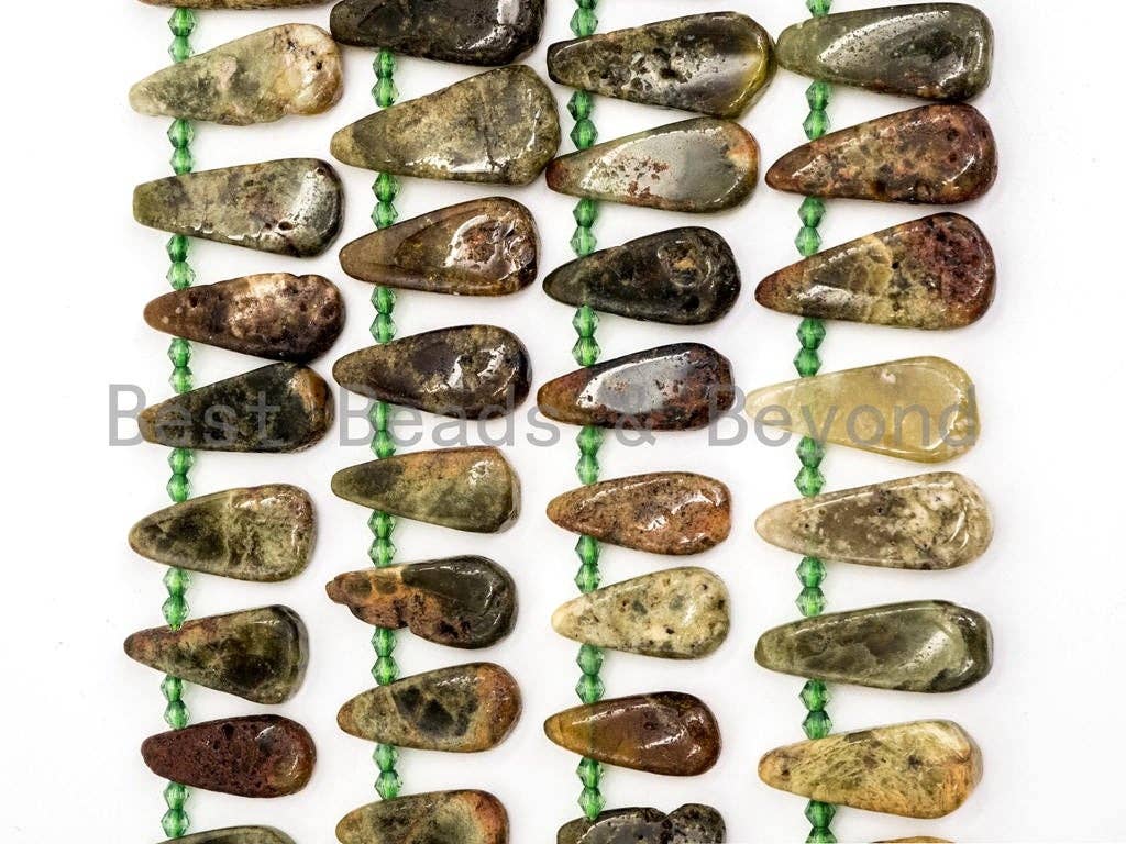Natural Green Garnet beads, 18-32mm, Long Teardrop Green Brown Gemstone Beads, 15.5inch strand, SKU#U143