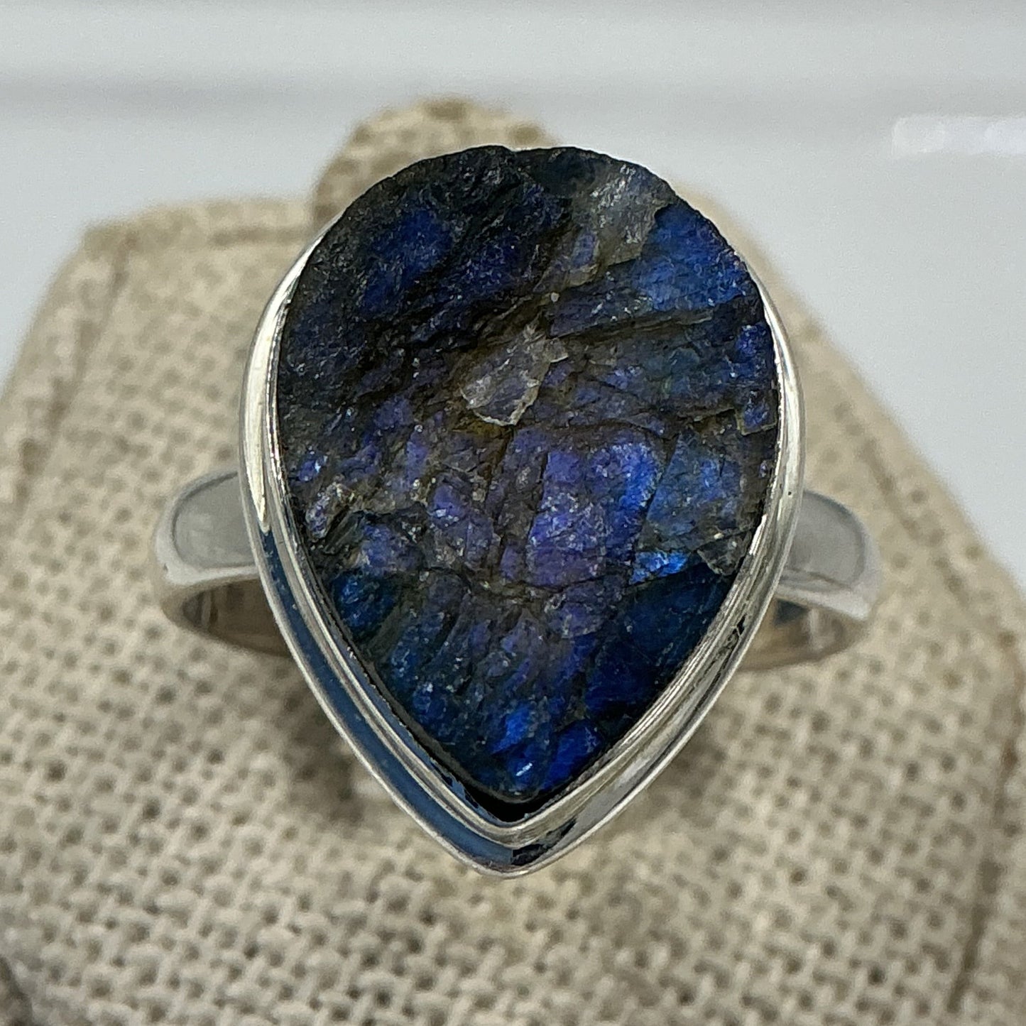 Sterling Silver Labradorite Rough Tear Ring - Size 9 - Magic and Protection