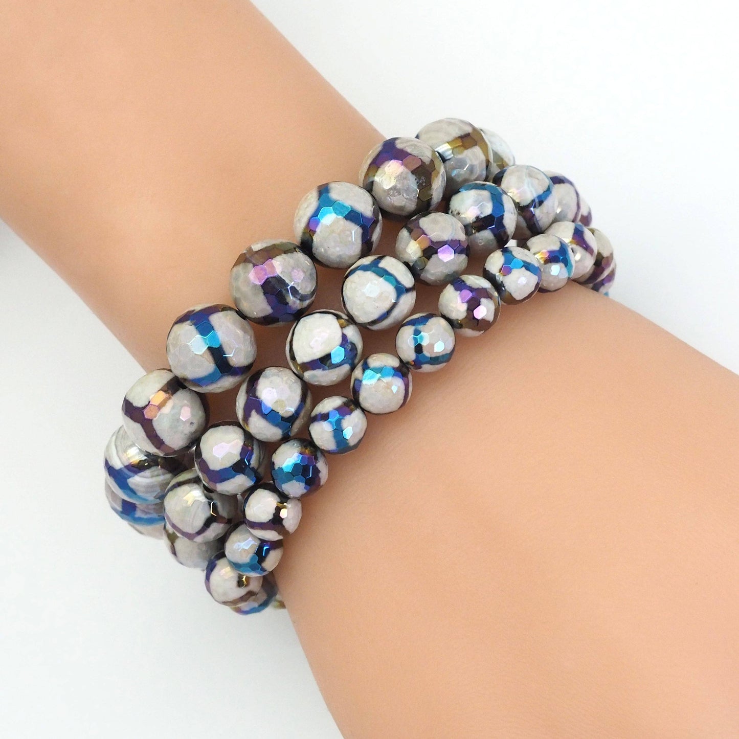 AB Mystic Football Agate Stretchy Bracelet, Sku#EF423