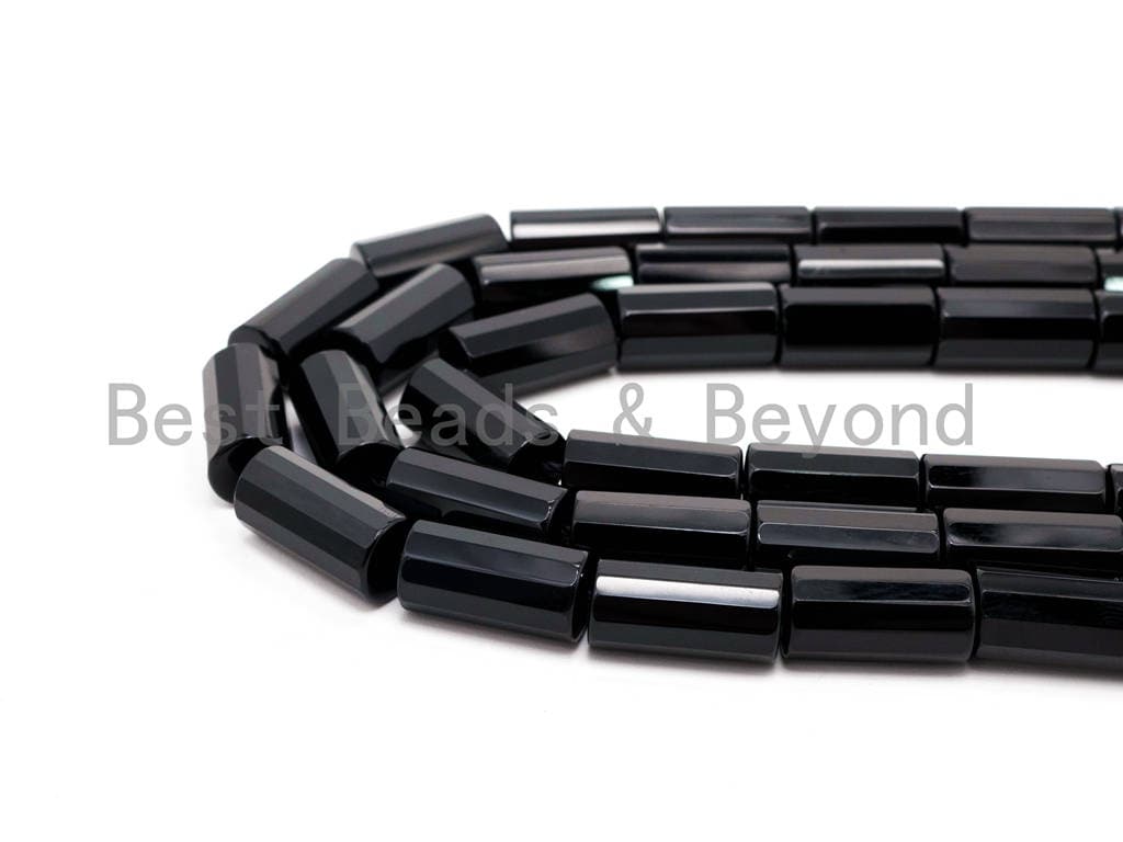 Top Quality Black Onyx Faceted Cylinder/Tube Beads 6x12mm 8x12mm 6x16mm 10x20mm Natural Stones, Gemstones Beads, 15.5" Full Strand, SKU#Q29