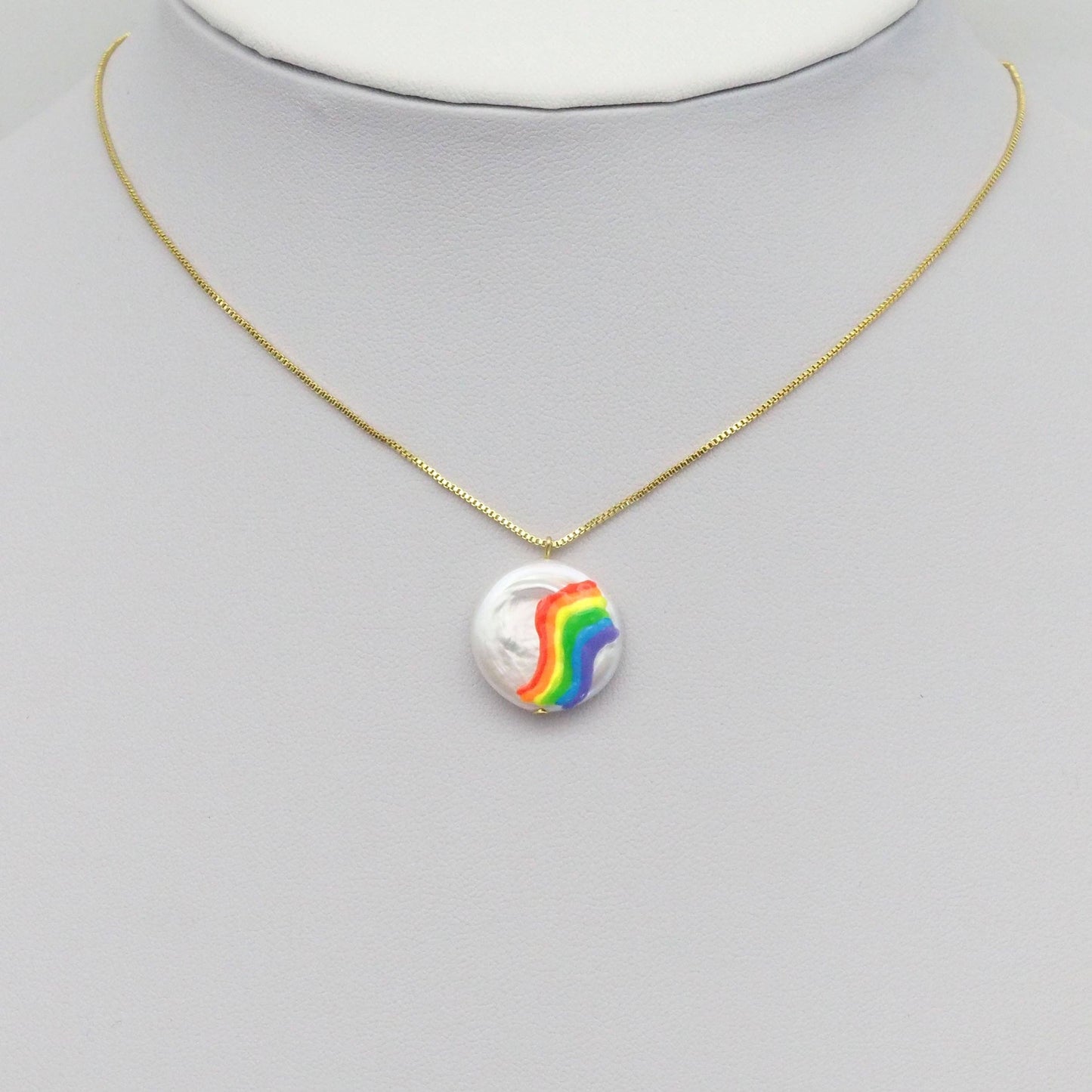 Rainbow On White Pearl Charm/Spacer Beads, Sku#Y889