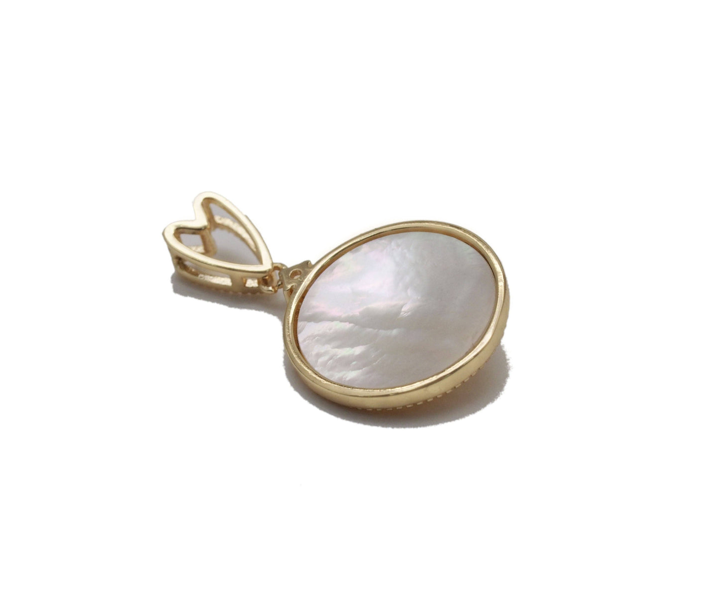 Gold CZ Flower with Pearl On Round Coin Charm, Sku#ZX96