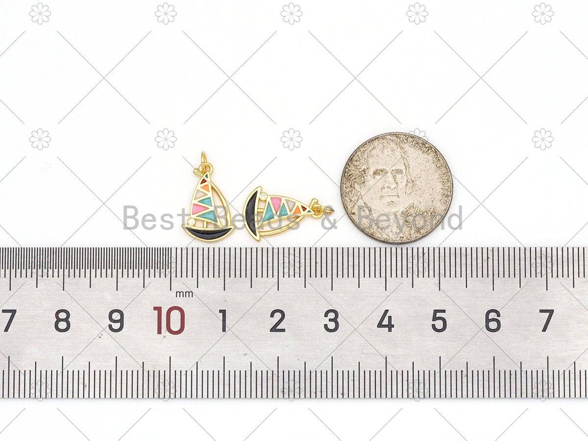 Colorful Enamel Sailing Boat Shape Pendant,18K Gold Filled Enamel Charm, Necklace Bracelet Charm, 15x10mm,Sku#Y525