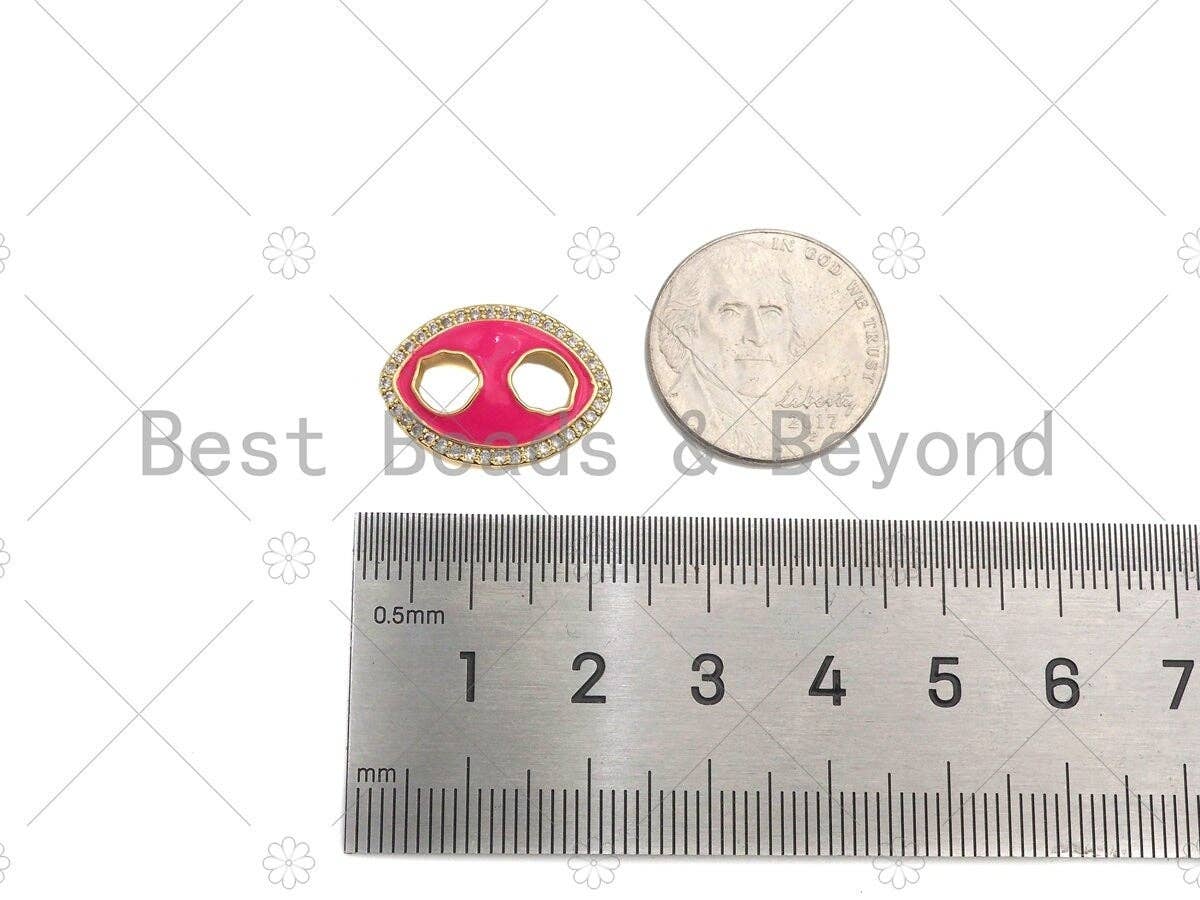Colorful Enamel Oval Shape with Two Holes Connector, CZ Micro Pave Gold Link, Necklace Bracelet Charm Pendant,20x14mm,Sku#L560