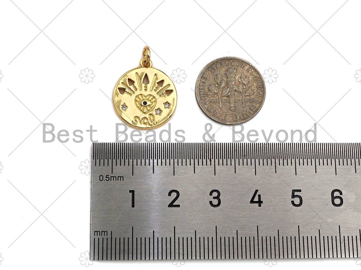 CZ Micro Pave Heart Arrows Eye Star Coin Charm,Sku#L417