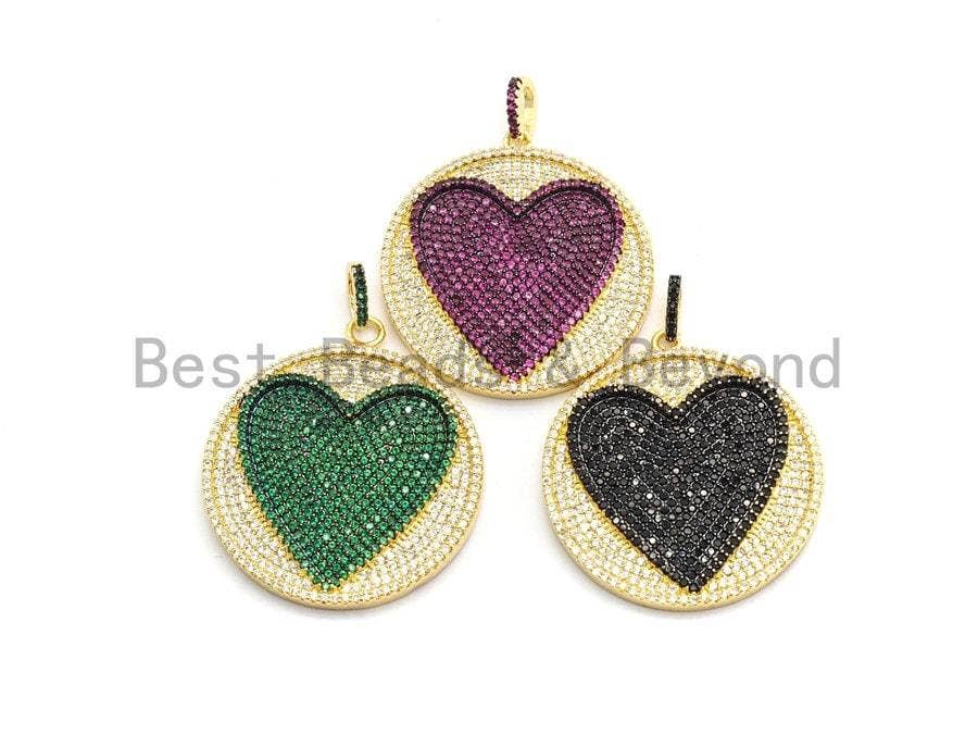 CZ Large Round With Heart Pendant, Sku#F689C
