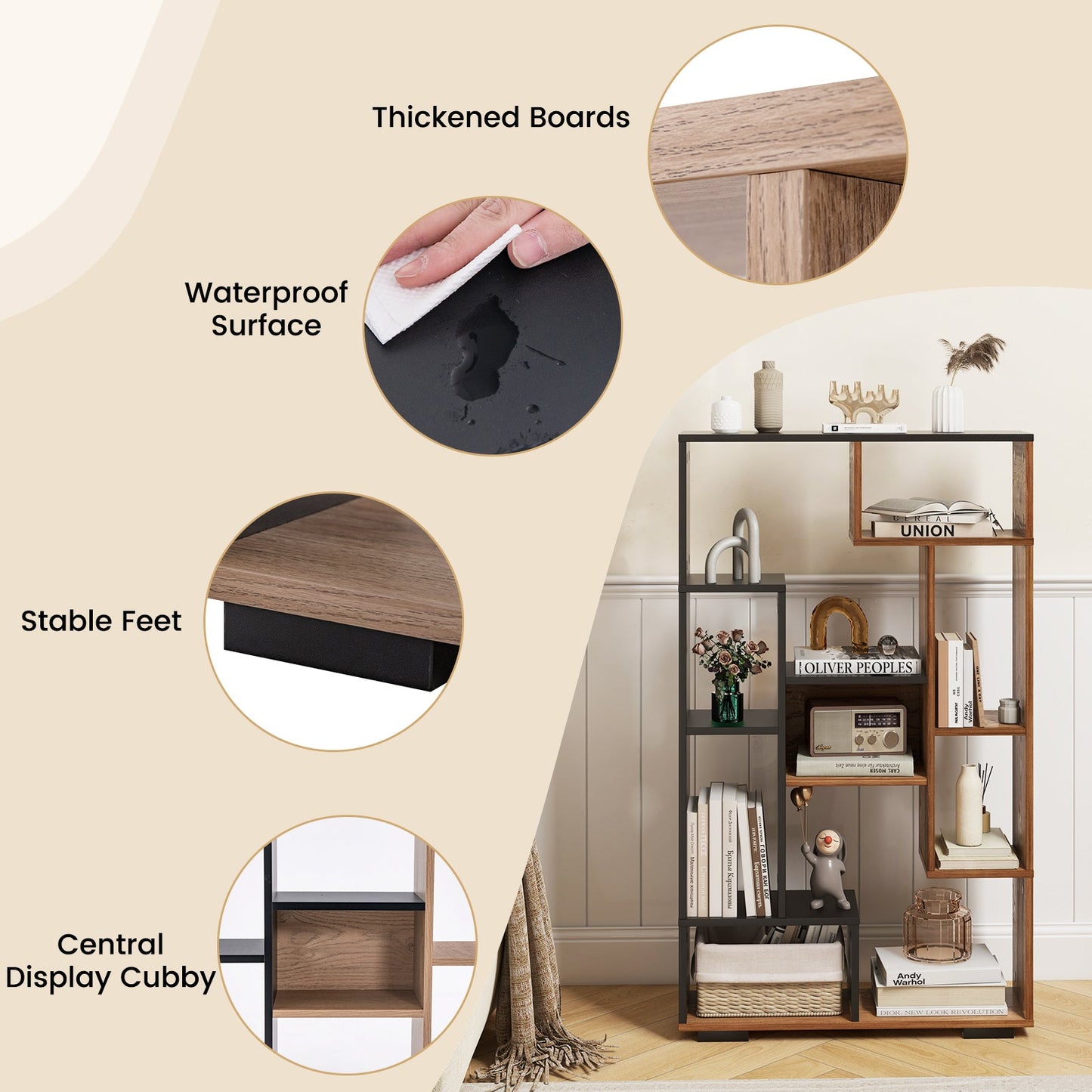 47-Inch Tall Bookshelf for Home Office Living Room