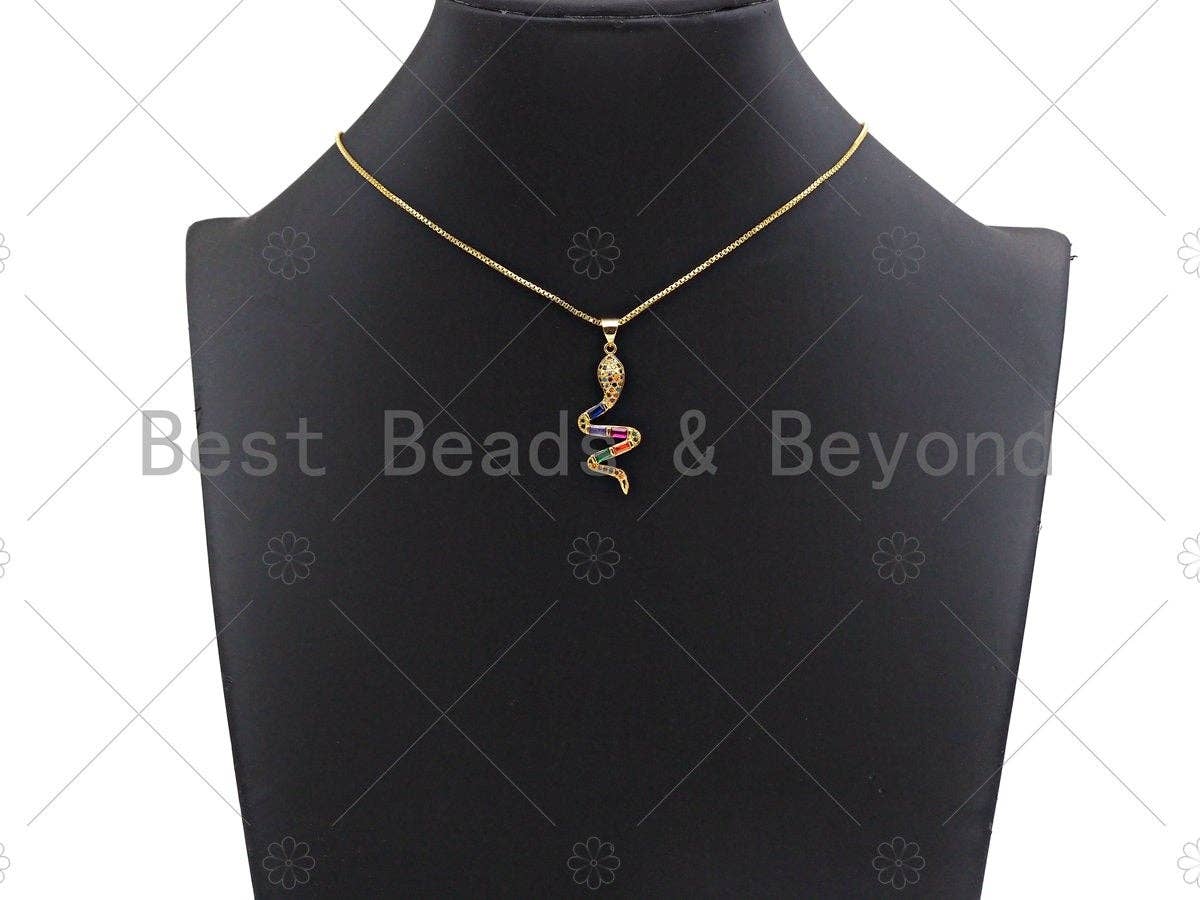 Colorful CZ Micro Pave Snake Shaped Pendant/Charm,Gold Big Cubic Zirconia Pendant Charm,13x33mm,sku#F1269