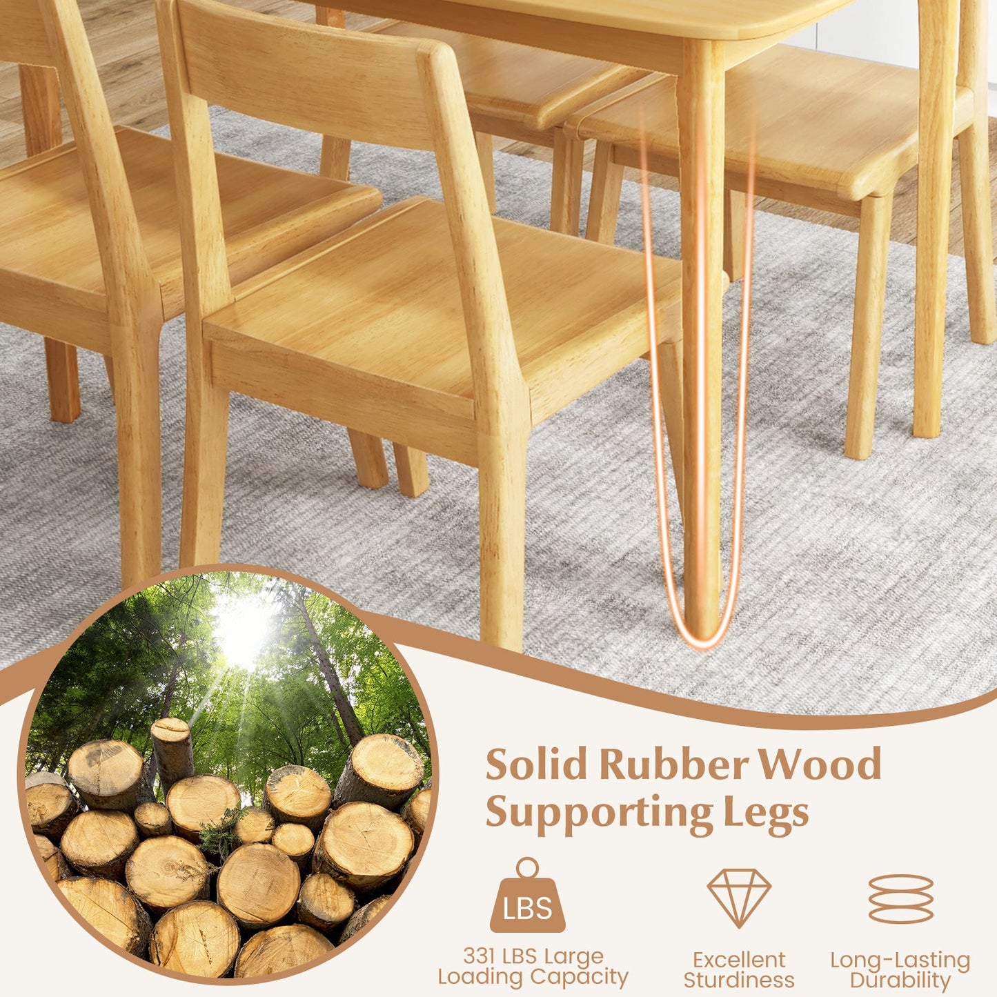 48 Inch Solid Wood Dining Table with Rubber Wood Supporting Legs for Kitchen Dining Room