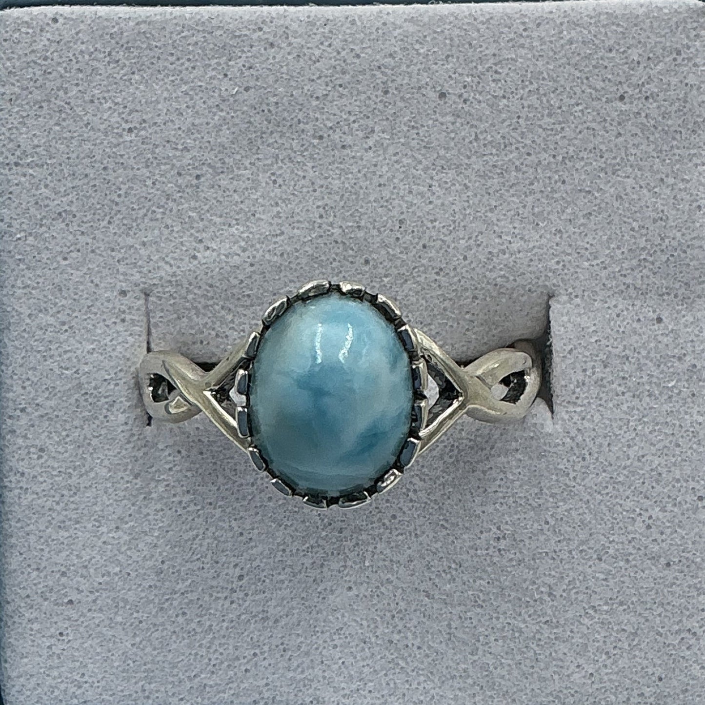 Sterling Silver Larimar Round Ring - Size 7 - Infinite Peace