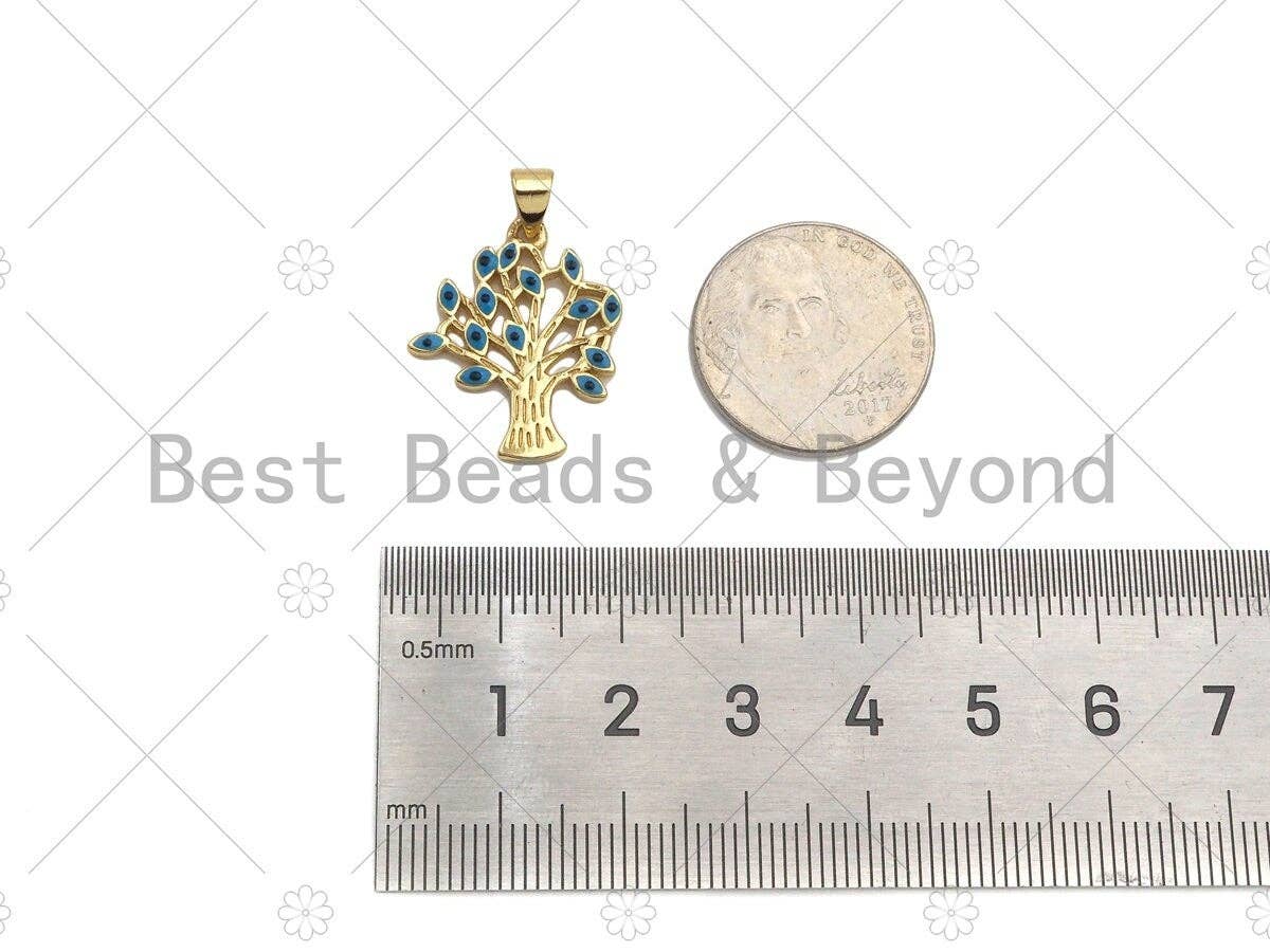 Enamel Evil Eye On Life Tree Shape Pendant, 18K Dainty Gold Charm, Necklace Bracelet Charm Pendant,19x22mm,Sku#JL32