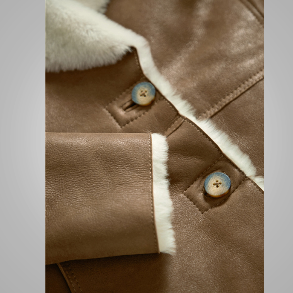 Women’s Camel Brown B3 Shearling Pilot Leather Aviator Jacket
