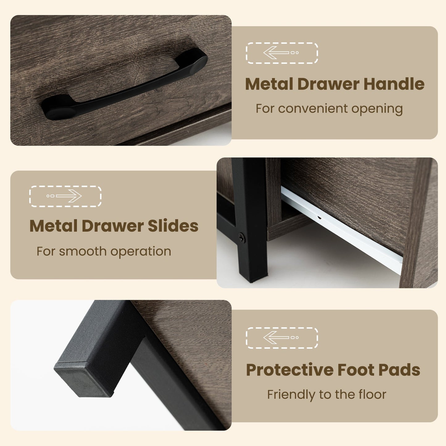 4 Tier Floor Tree Bookshelf with Drawer and Metal Frame-Gray