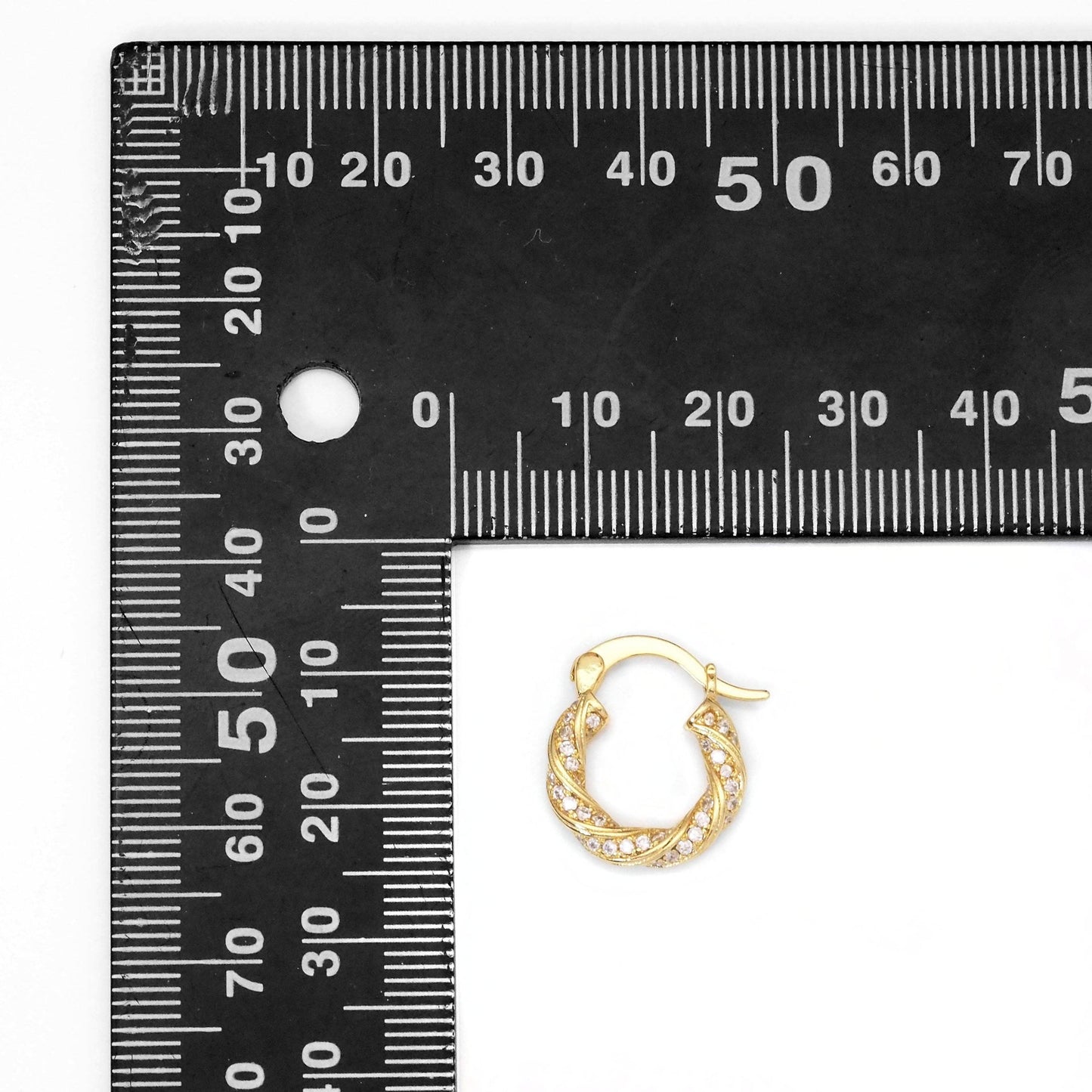 Gold CZ Twisted Round Hoop Earrings, Sku#LK824