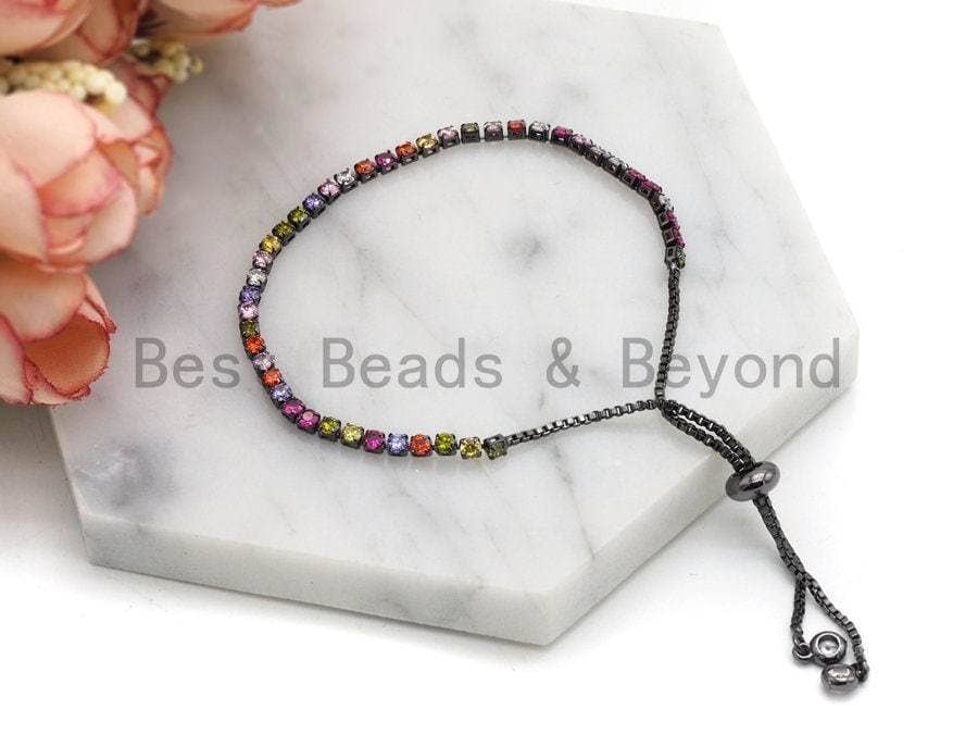 Rainbow CZ Sliding Adjutable Chain Bracelet, Sku#A96
