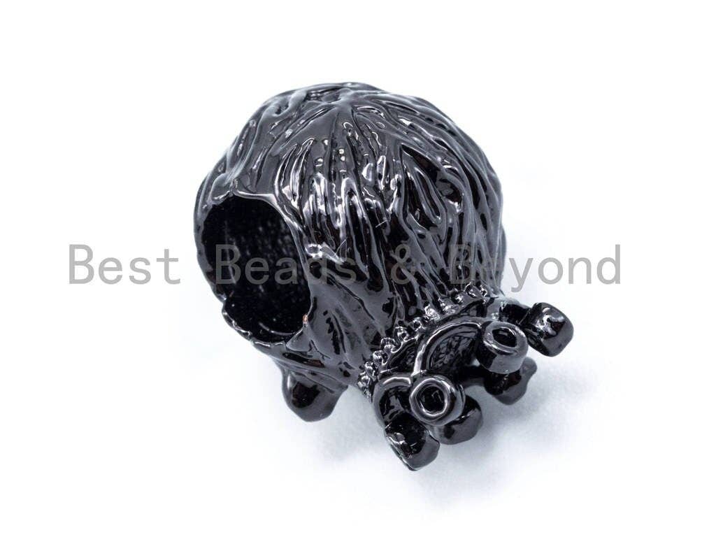 CZ King Crown Lion Head Spacer Beads, Micro Pave Cubic Zirconia Charm Beads,14x10mm, Large Hole Beads, Men's Jewelry Findings, sku#G235