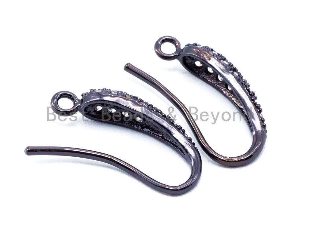 1pair/3pairs, CZ Micro Pave Gold, Silver, Rose gold, Black Rhodium Plated Earring Wires Hooks,17x4mm, sku#J16