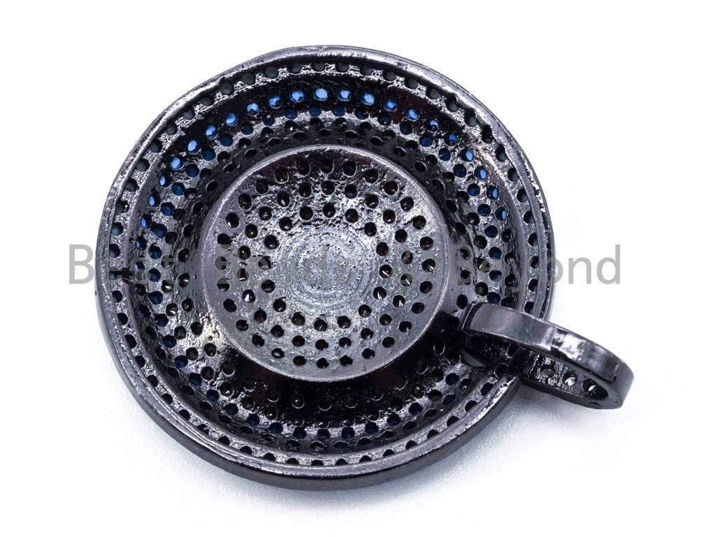 CZ Turquoise Cobalt Micro Pave Round Pendant, sku#L50