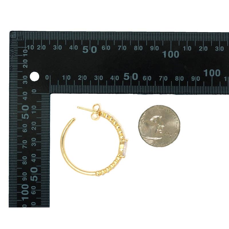 Gold Silver Oval CZ Hoop Earrings, Eye earrings, Sku#LX202