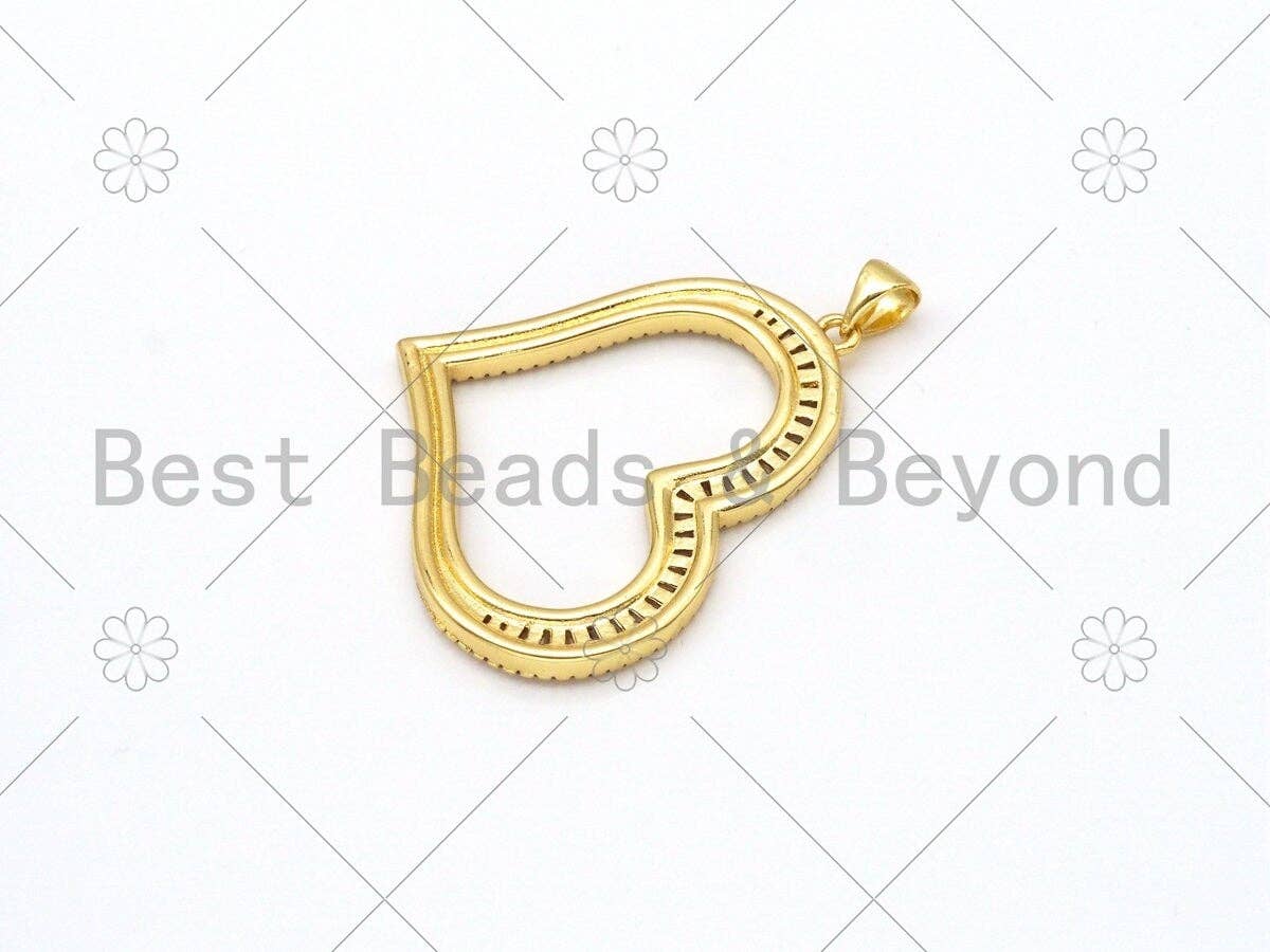 CZ Micro Pave Heart Shape Pendant/Charm,18K Gold Filled Heart Charm,Necklace Bracelet Charm Pendant,30x37mm,Sku#LK399