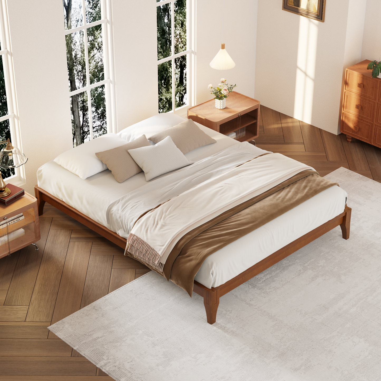 12 Inch King Size Solid Dry Bamboo Wood Platform Bed Frame