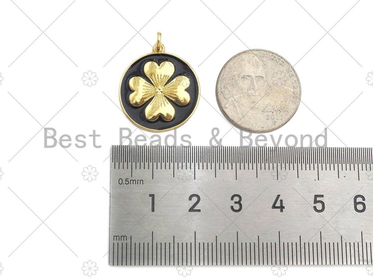 Gold Filled Clover On Colorful Enamel Round Coin Shape Pendant, Shamrock charm, Sku#L570