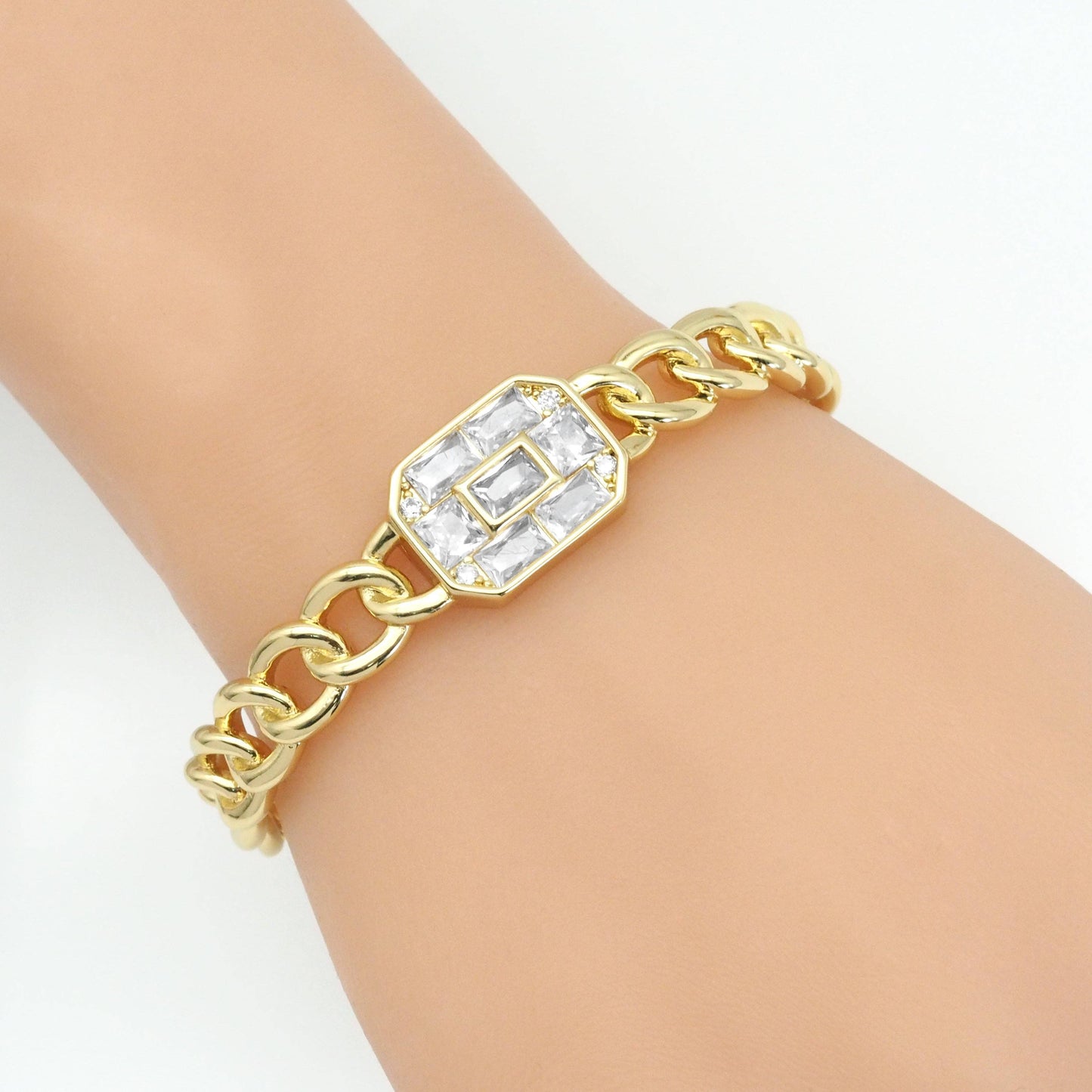 Rectangle CZ Link Adjustable Bracelet, Sku#Y831