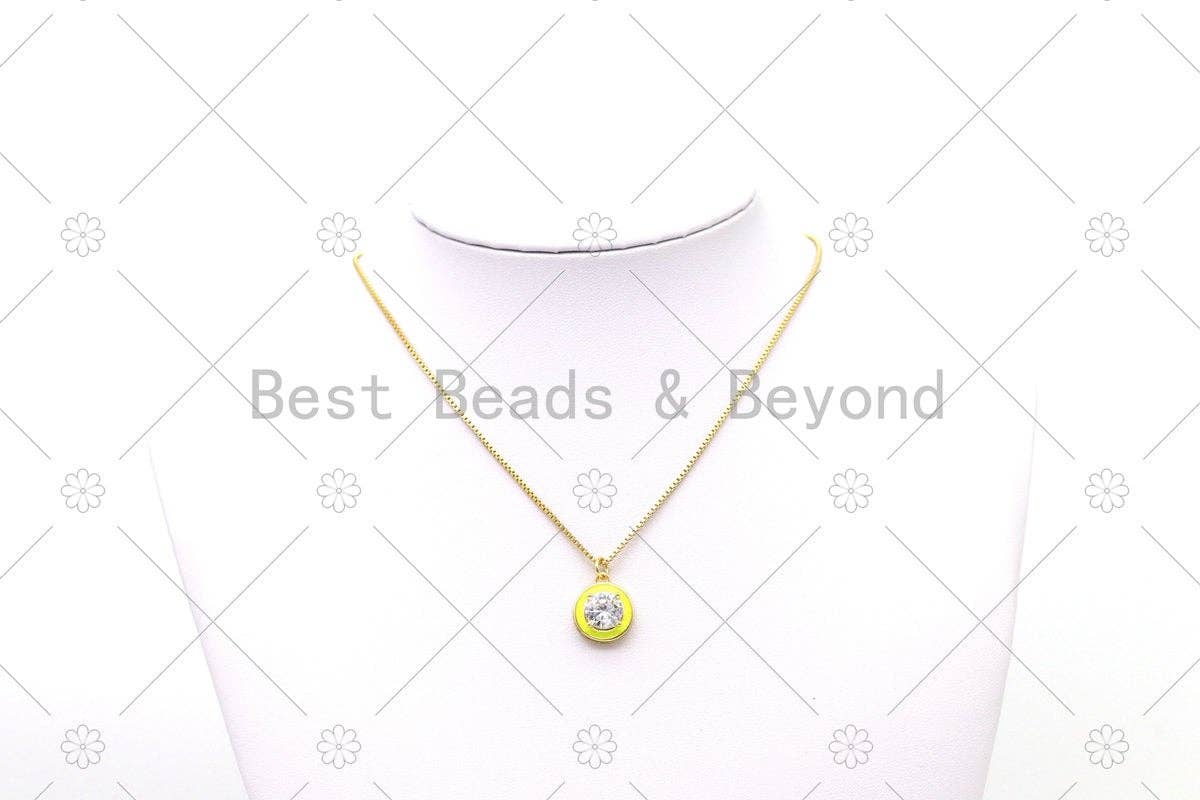 Big Clear CZ Micro Pave on Enamel Colorful Round Coin Shape Pendant,Sku#F1443C