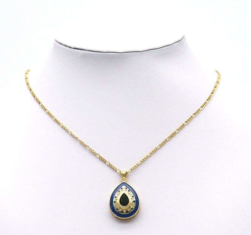 Large Gold CZ Enamel Teardrop Shape Focal Pendant, Sku#LK727