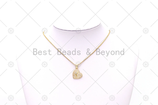 CZ Key On Heart Charm, Sku#LK542