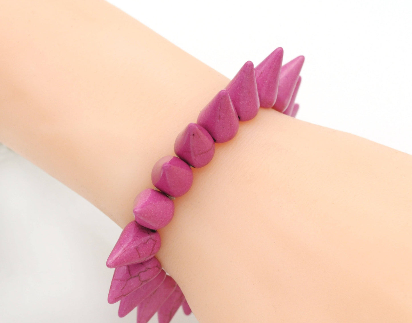 Fuchisa Turquoise Circular Cone Shape Stretch Adjustable Bracelate, Sku#U1457
