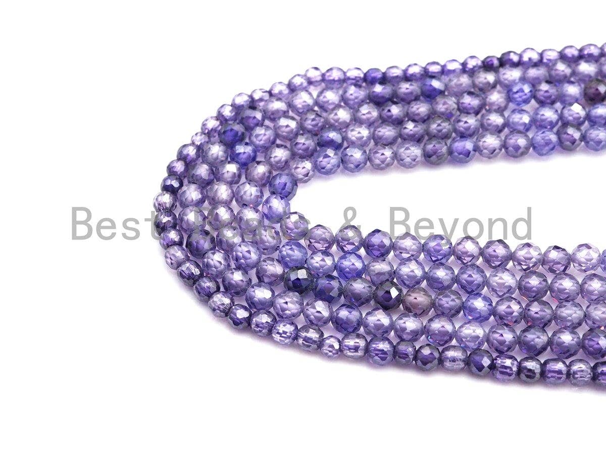 2mm/3mm/4mm High Quality Sparkly Cubic Zirconia Beads, Faceted Sparkly Purple Color beads, 15.5inch full strand, SKU#U915