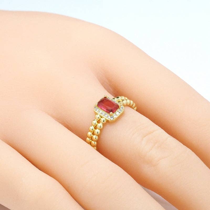 Gold Red Rectangle CZ Adjustable Ring, Sku#LK795