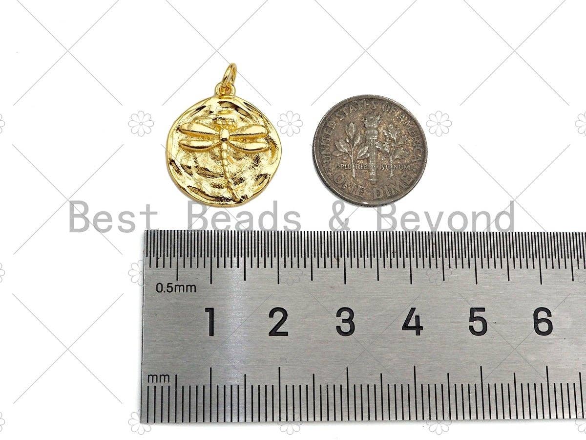 Dainty Dragonfly On Round Coin Shape Pendant/Charm, Gold Dragonfly Medallion Charm, Necklace Bracelet Charm Pendant,18x20mm, Sku#Z1274