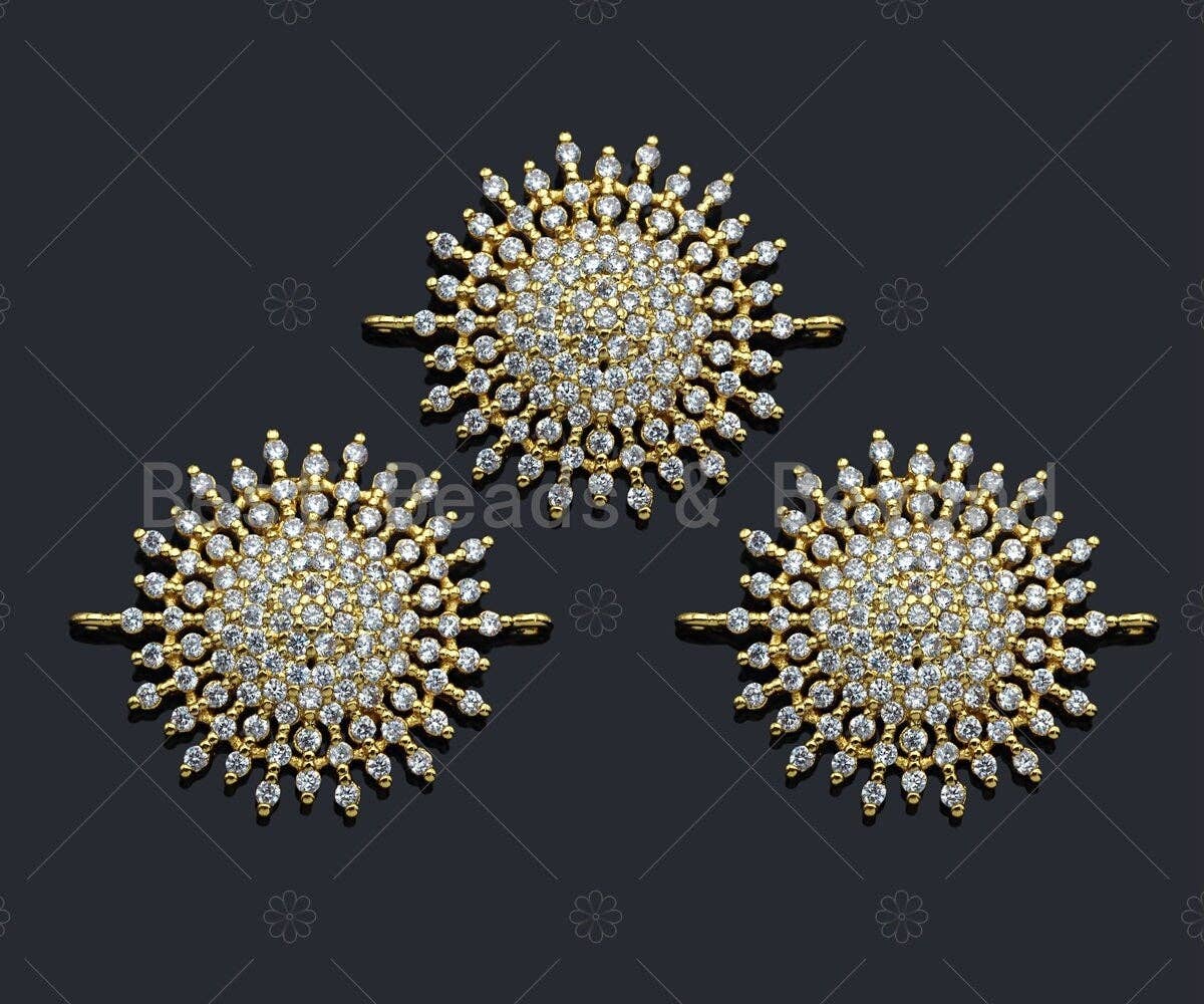 CZ Micro Pave Sparkly flower Connector, Cubic Zirconia Flower Space Connector, 18K Gold Finish, 21x26mm, sku#LK151